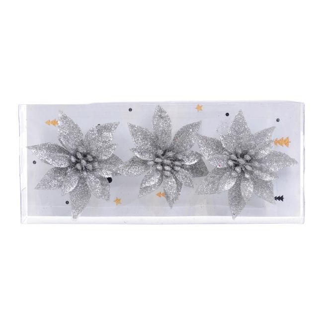 Poinsecja na klipsie Jumi srebrna 3 szt.