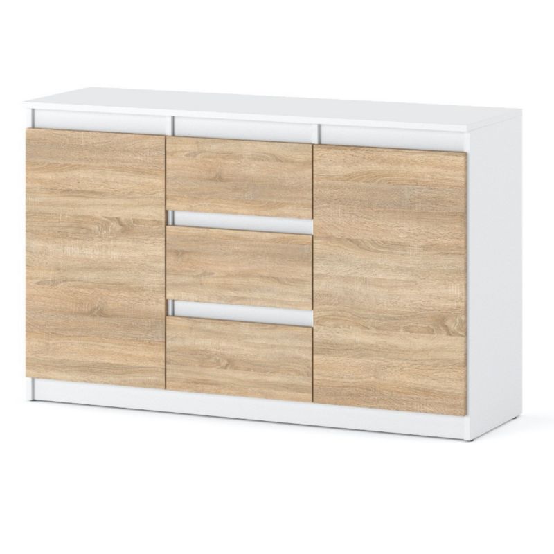 Komoda Hurtownia-Mebli Szuflady 3 Agnes 2D3SZ 120cm Biały Mat Dąb Sonoma 120x35x75 cm 1szt.