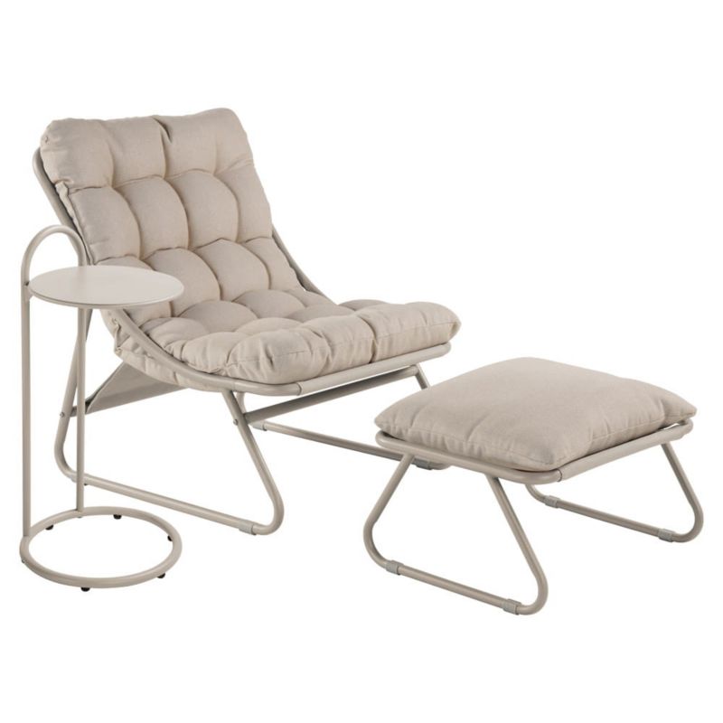 Fotel Ogrodowy Z Podnóżkiem Mirpol 1 os Zestaw Kawowy Malowane Proszkowo, Beżowy 1 szt.