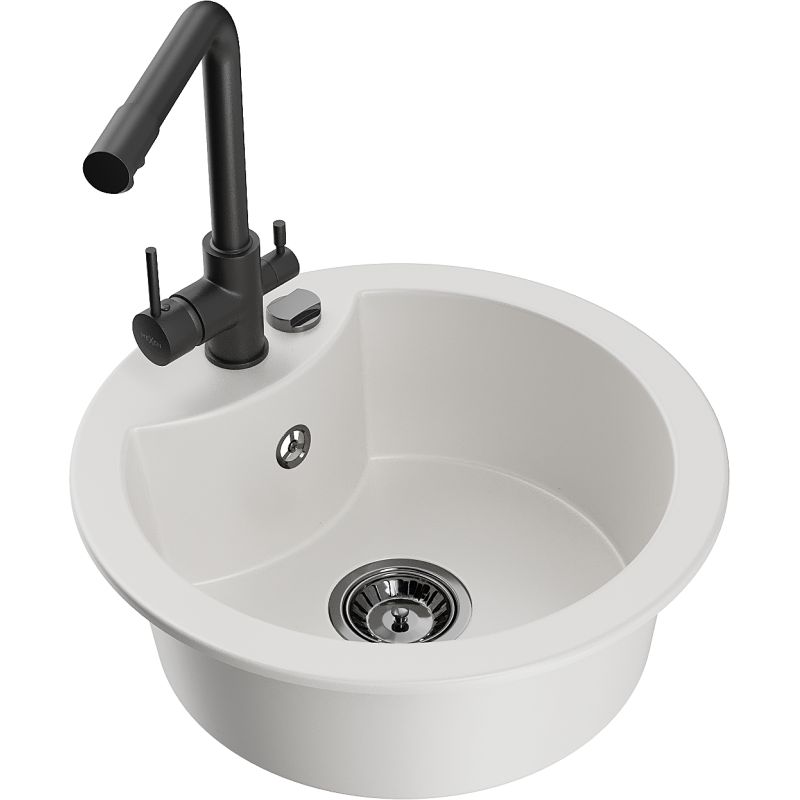 Zlewozmywak granitowy 1-komorowy Mexen Diego z baterią kuchenną Duero czarny nakrapiany - 6512-76-671600-70-B 1 szt.