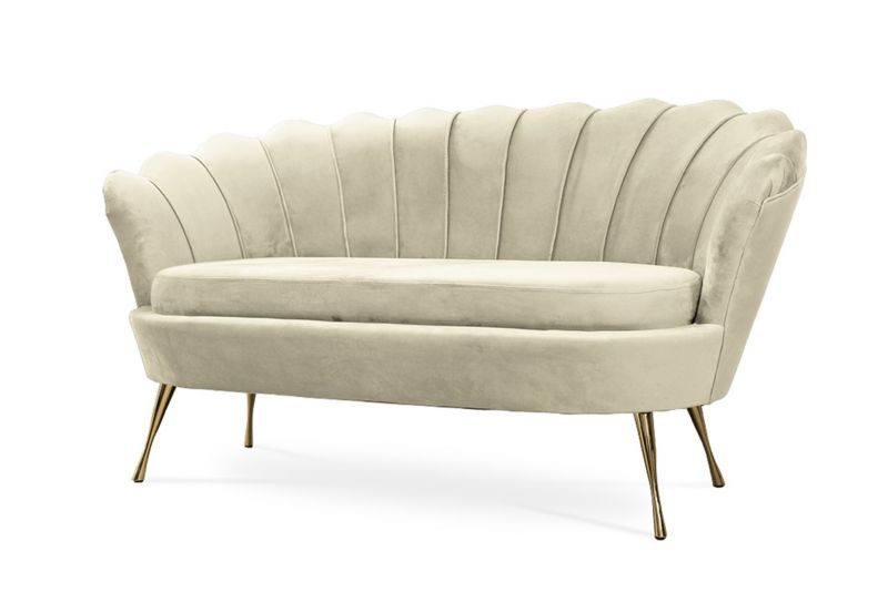 Sofa tapicerowana Bettso Muszelka na złotej nodze wygodna w stylu glamour beżowy 1szt.