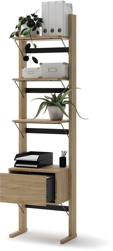 Wysoki regał na książki do salonu z szufladą 52cm dąb olejowany OLLIE