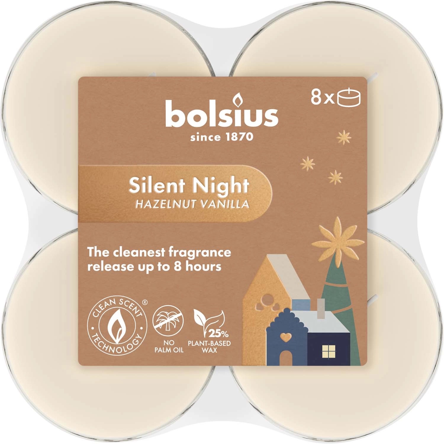 Bolsius Świece zapachowe Maxi Silent Night 8 szt.