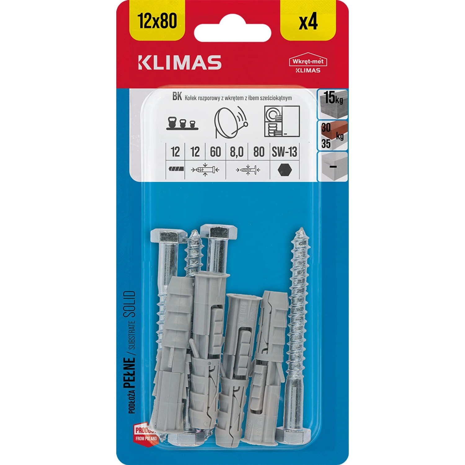 Wkręt-met Kołek rozporowy z wkrętem do drewna z łbem 6-kątnym 12 mm x 80 mm