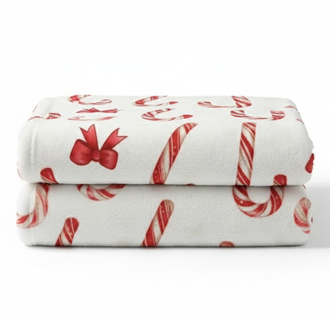 Kocyk świąteczny Cukrowe Laski i Kokardki UT - 100x70 cm