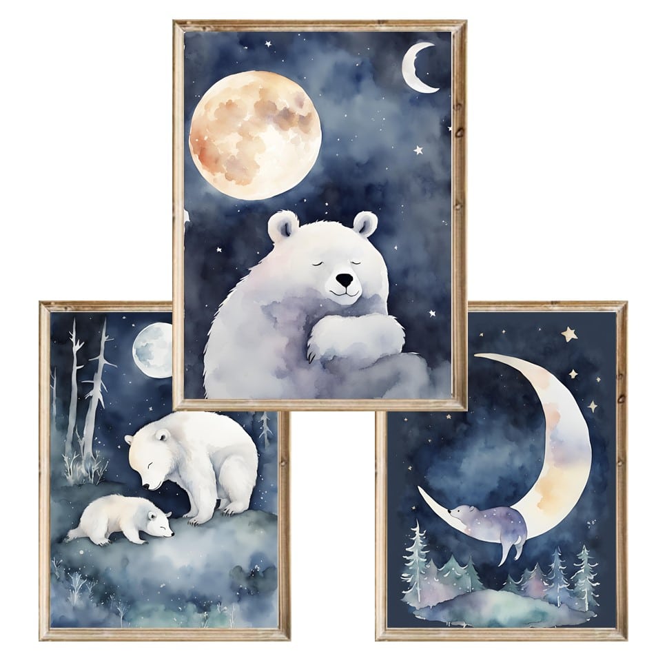 Zestaw trzech plakatów dla dzieci Nocny Miś - A3
