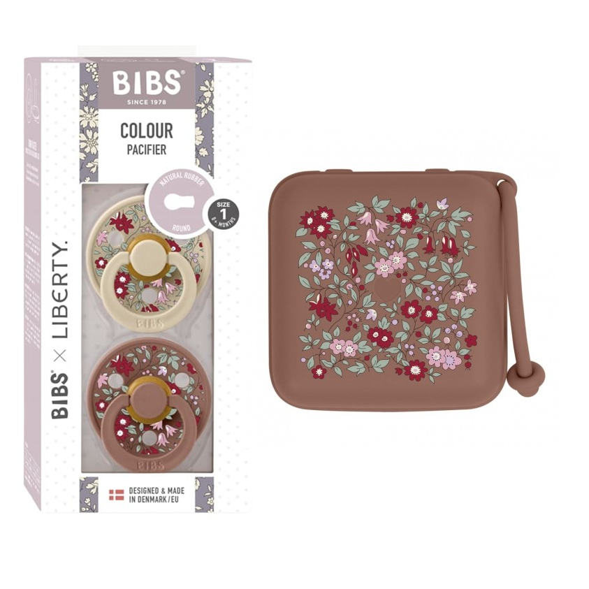 BIBS zestaw 2 smoczki + pojemnik 2 w 1 etui do smoczków oraz pojemnik do sterylizacji smoczków WOODCHUCK BBTB - Rozmiar M - 6m+