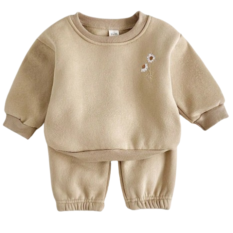 Dres niemowlęcy 2 częściowy Haftowany Kwiatuszek Beżowy SN