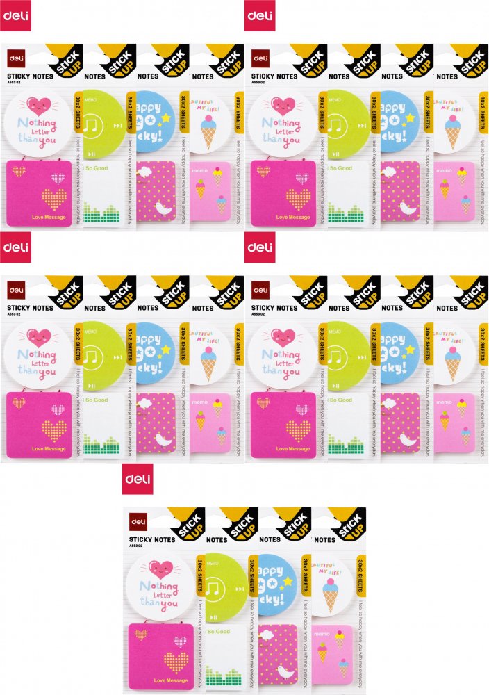 20x Karteczki samoprzylepne Deli Stick Up, 51x51mm, 2x30 karteczek, mix wzorów