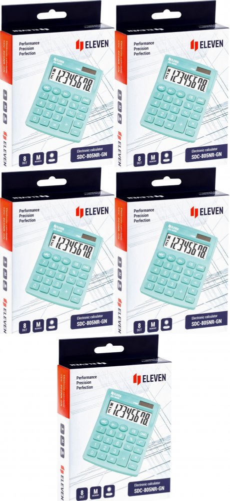 5x Kalkulator biurowy Eleven SDC-805NRGNE, 8 cyfr, zielony