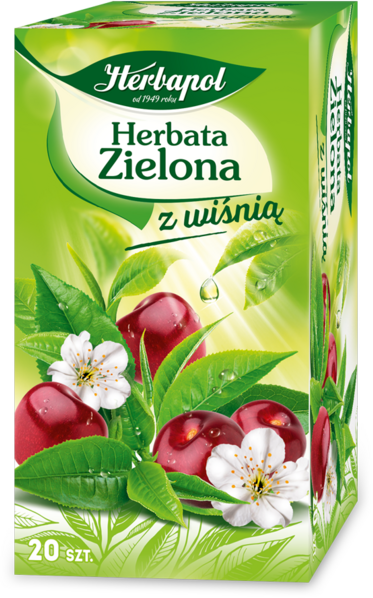 Herbata zielona w torebkach Herbapol, z wiśnią, 20 sztuk x 1.7g