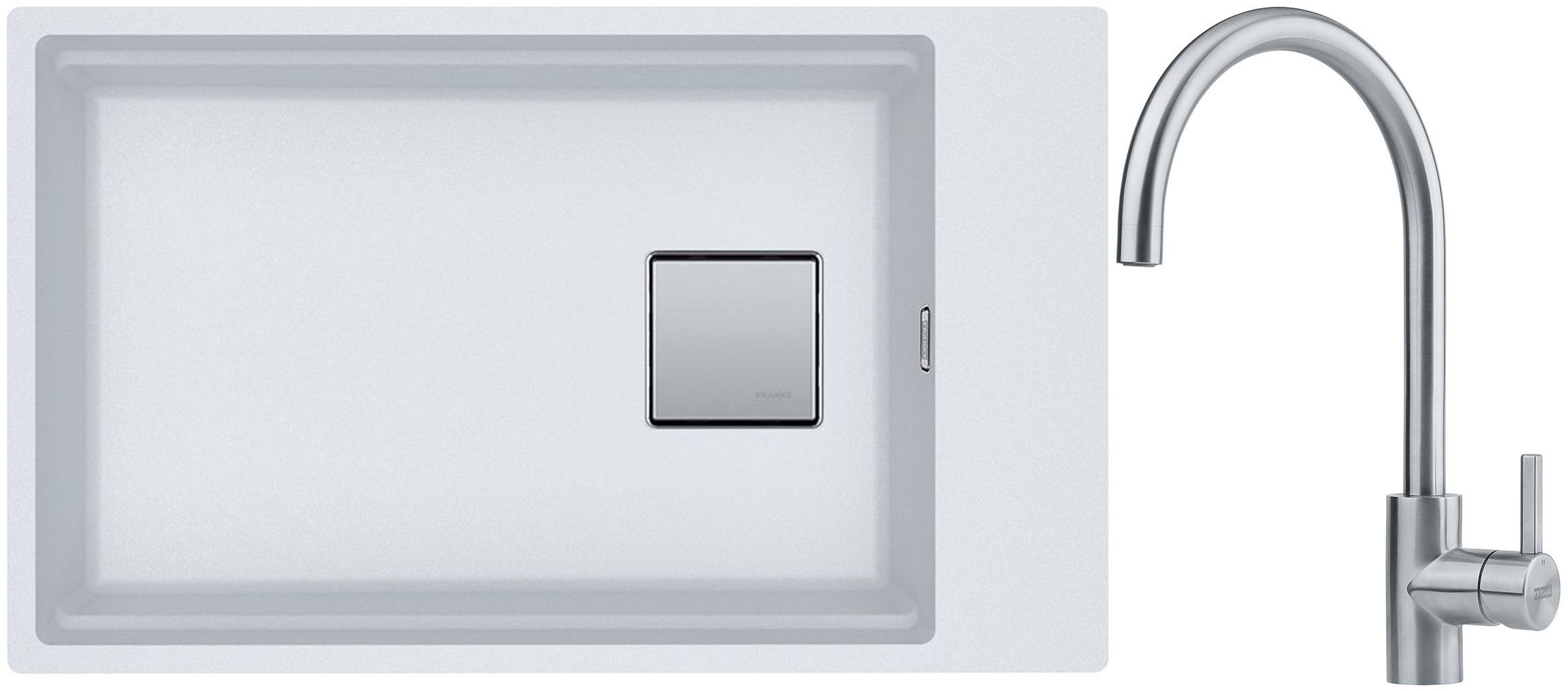 Franke Kanon KNG 110-62 zlewozmywak 62x42 cm Fragranite biały polarny z baterią kuchenną Eos Neo stal szlachetna (1250528622, 1150590044)