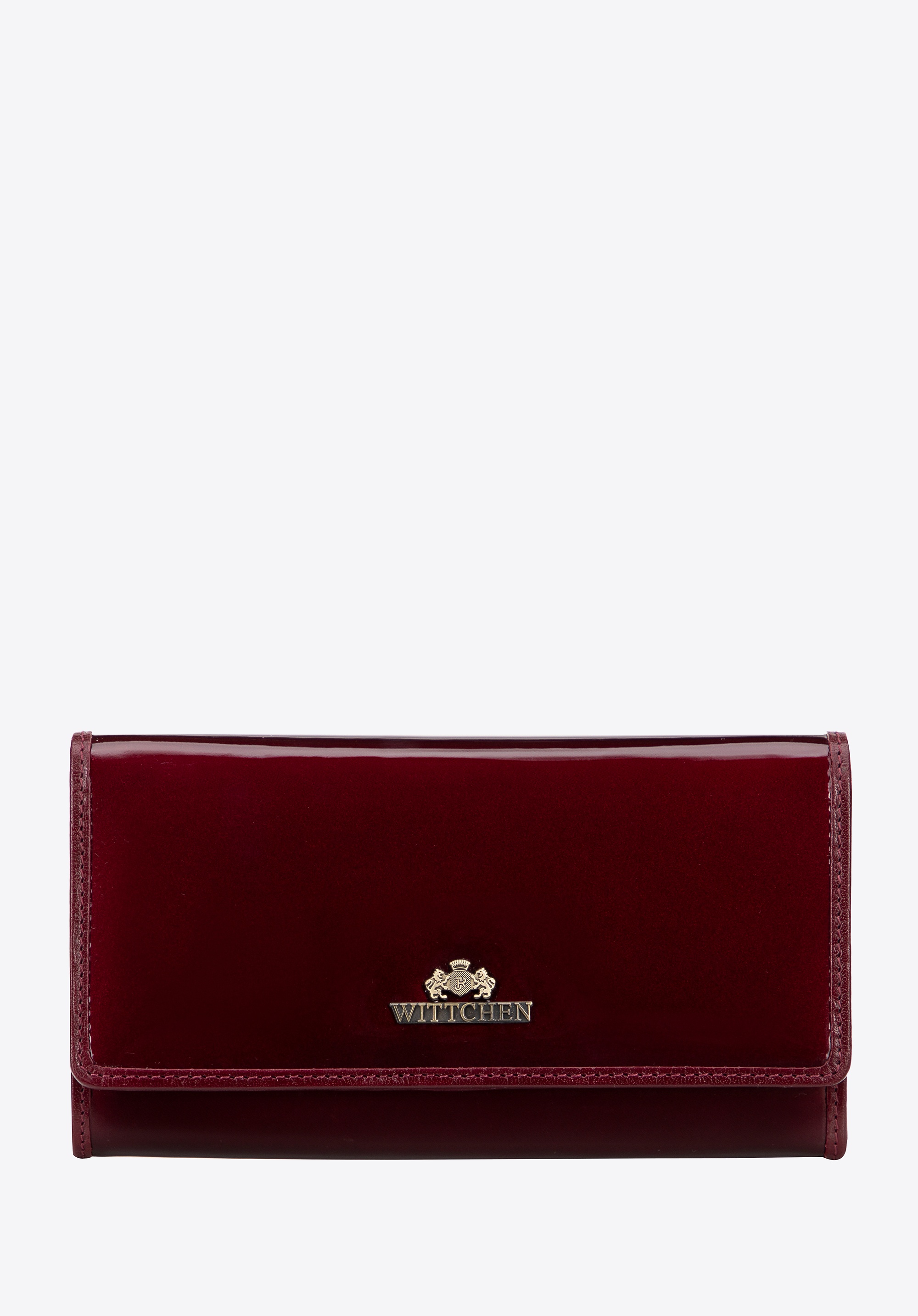 Duży portfel damski ze skóry lakierowanej z logo bordowy