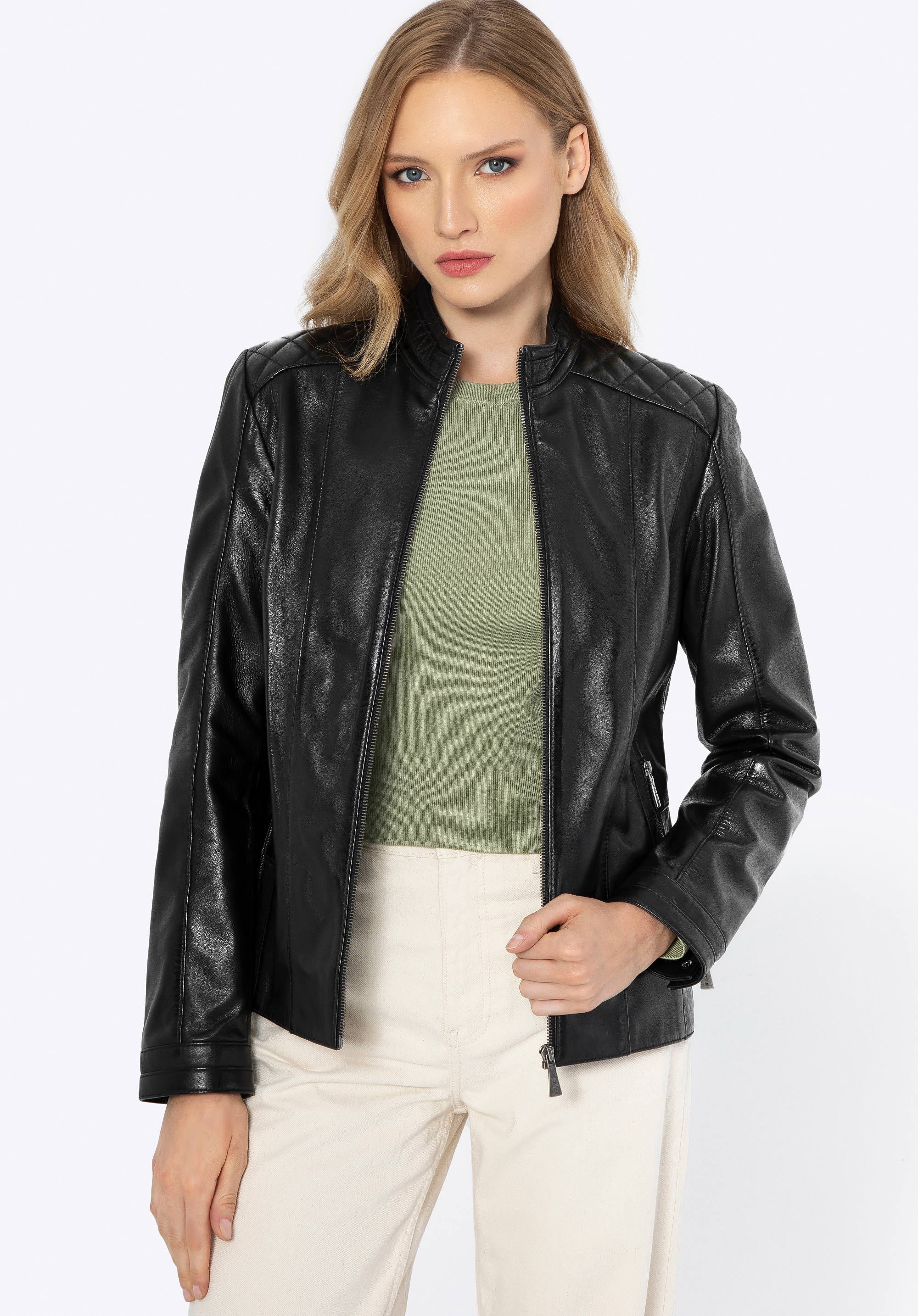 Skórzana damska kurtka klasyczna czarna