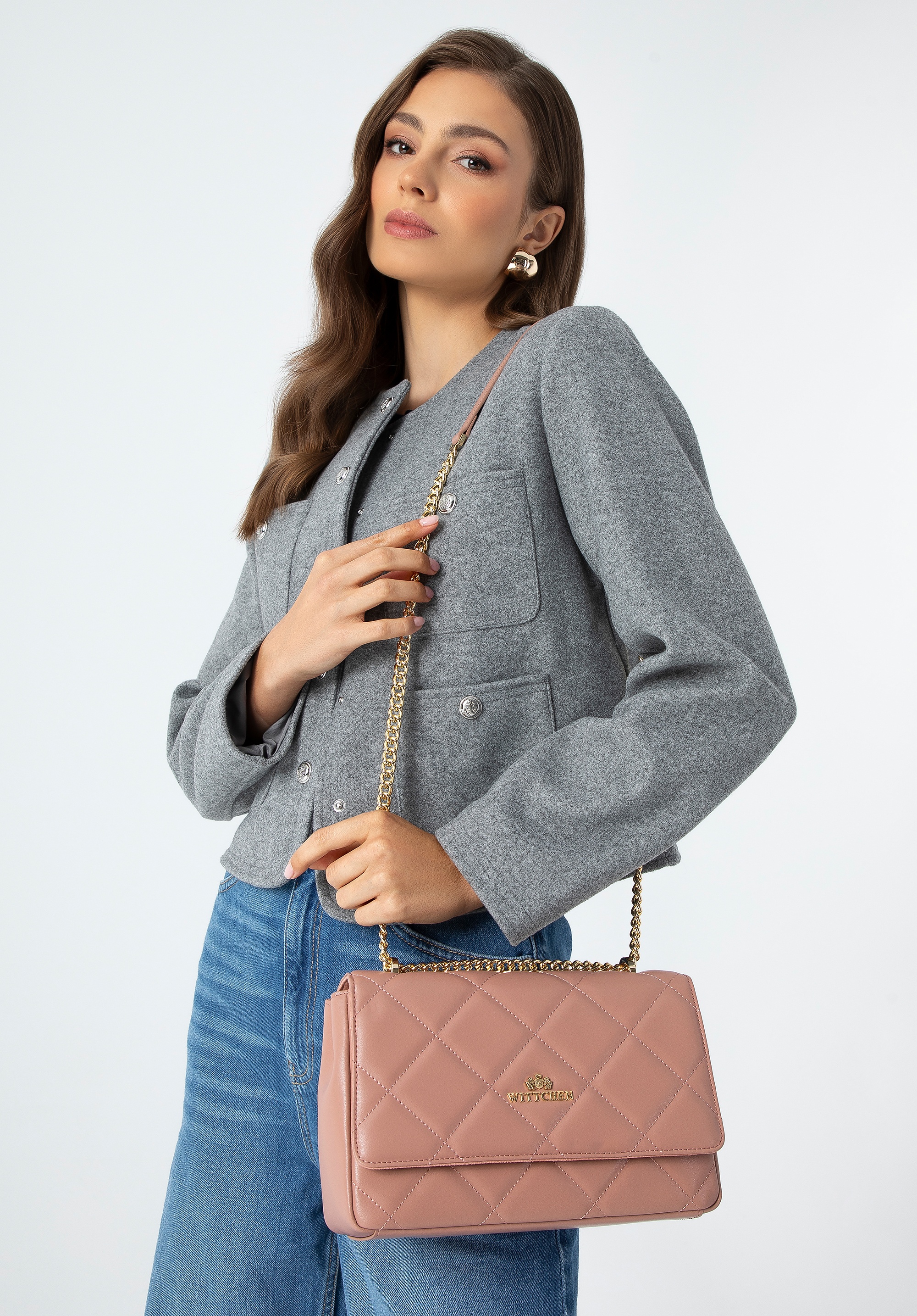 Damska torebka crossbody skórzana w romby różowa