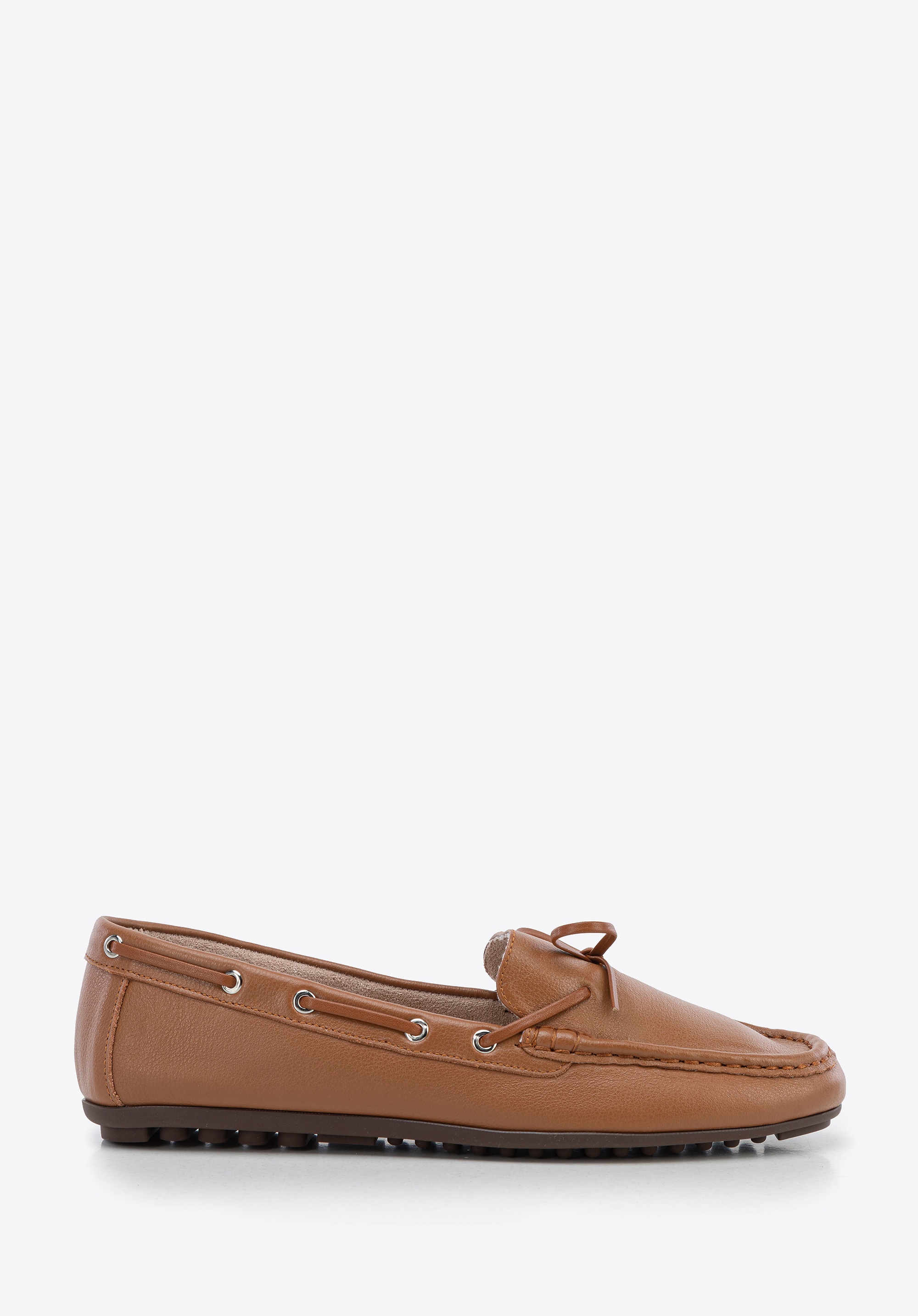 Damskie mokasyny ze skóry z rzemykiem brązowe