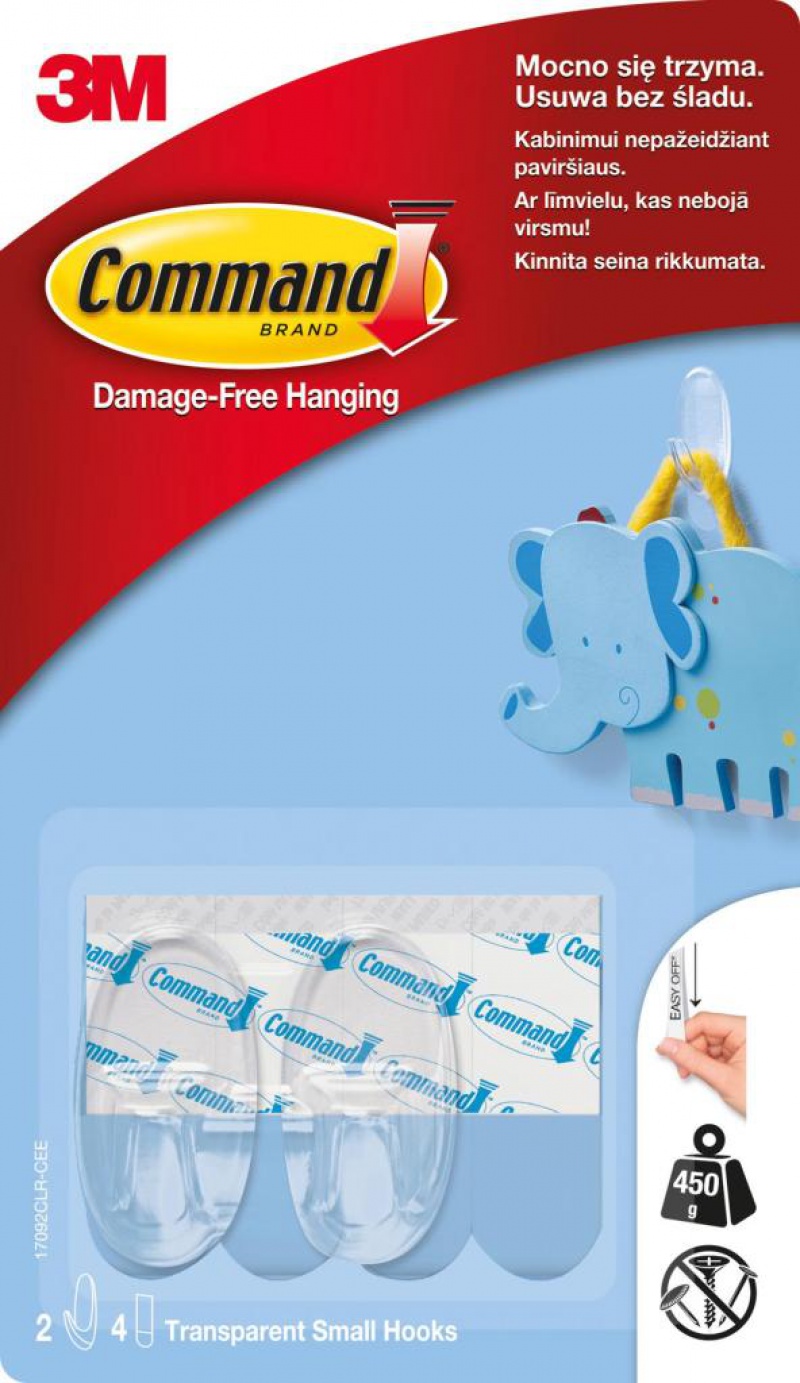 Haki wielokrotnego użytku COMMAND (17092CLR PL), małe, 2 szt., transparentne