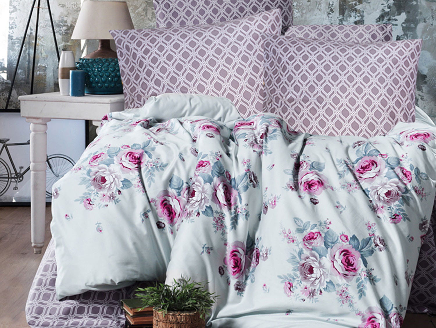 Komplet pościeli 200x220 satyna 100% bawełniana Goya błękit Exclusive