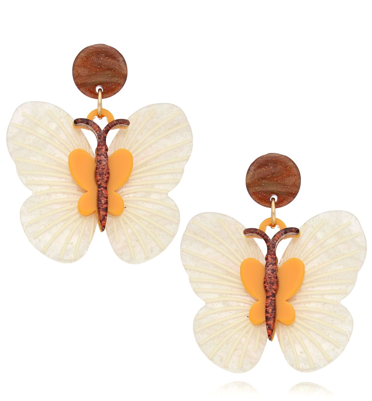 Kolczyki z motylkami Beige Butterflies KZA0108 - By Dziubeka