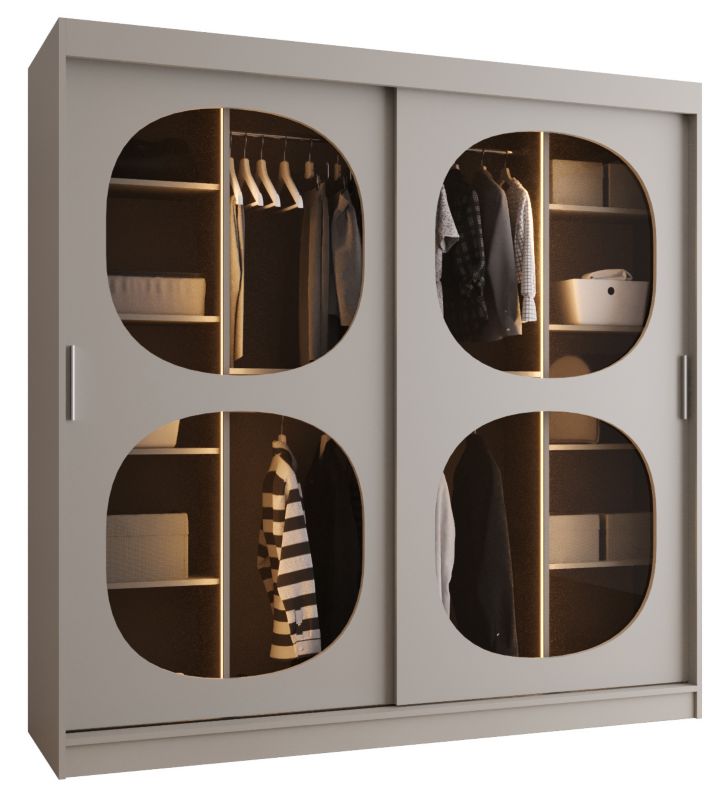 Szafa przesuwna z lustrem Garderoba Abiks BAHRAJN 2 200 kaszmir + LED 1 szt.