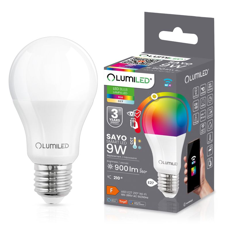 Żarówka LED Lumiled E27 A60 9W 900lm RGB CCT Ściemnialna Inteligentna Tuya WiFi Smart 1 szt.