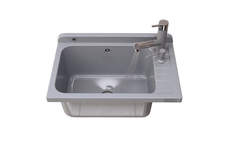 Zlew Gospodarczy Szary Granitan Komora Duża Szara Bateria Wyciągana Chrom Monza 1 szt.