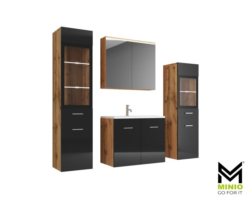Zestaw mebli łazienkowych MINIO go for it MARIT II dąb wotan / czarny połysk z oświetleniem 1 kpl.