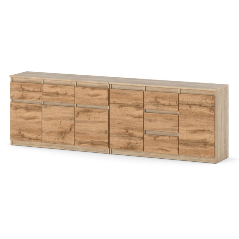 Komoda Hurtownia-Mebli Szuflady 6 Agnolia Best 240cm Dąb Sonoma Dąb Wotan 240x35x75 cm 1szt.