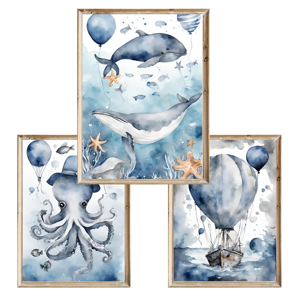 Zestaw trzech plakatów dla dzieci Ocean 2 - A4