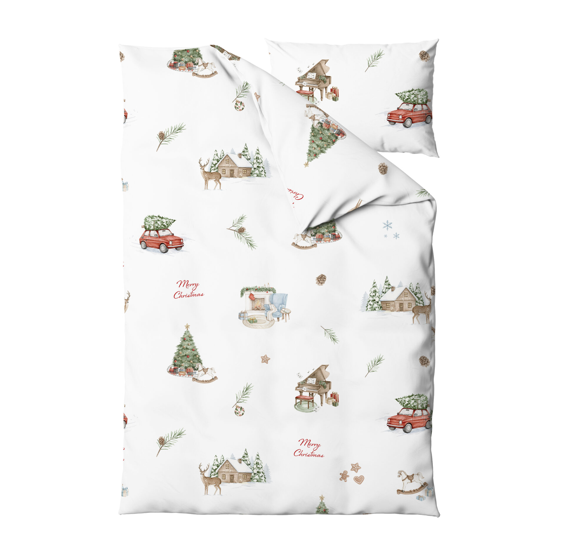 Komplet pościeli świątecznej premium z wypełnieniem Merry Christmas lu - 75×65+30×40