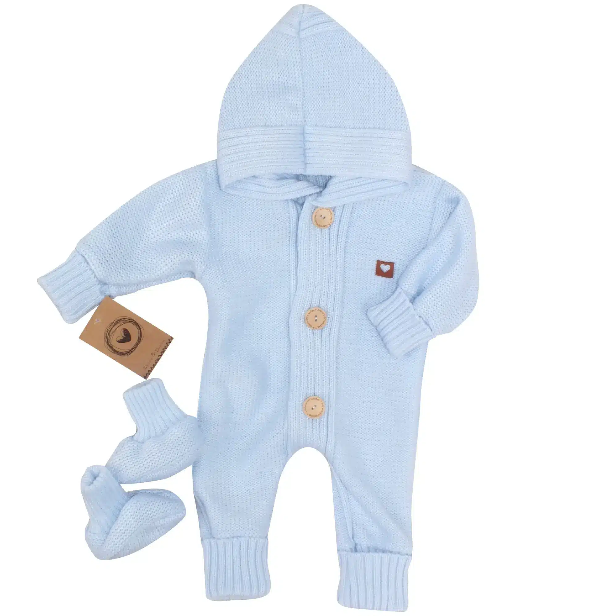 KOMBINEZON PAJACYK Z KAPTUREM WŁÓCZKOWY + BUCIKI NIEBIESKI ZZ - 68