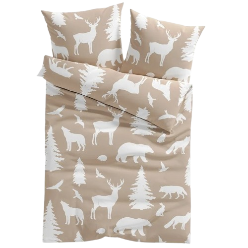 Komplet pościeli świątecznej Beżowe Zwierzaki 140x200 cm BX