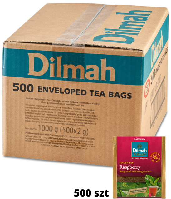 Herbata czarna aromatyzowana w kopertach Dilmah Raspberry, malina, 500 sztuk x 2g