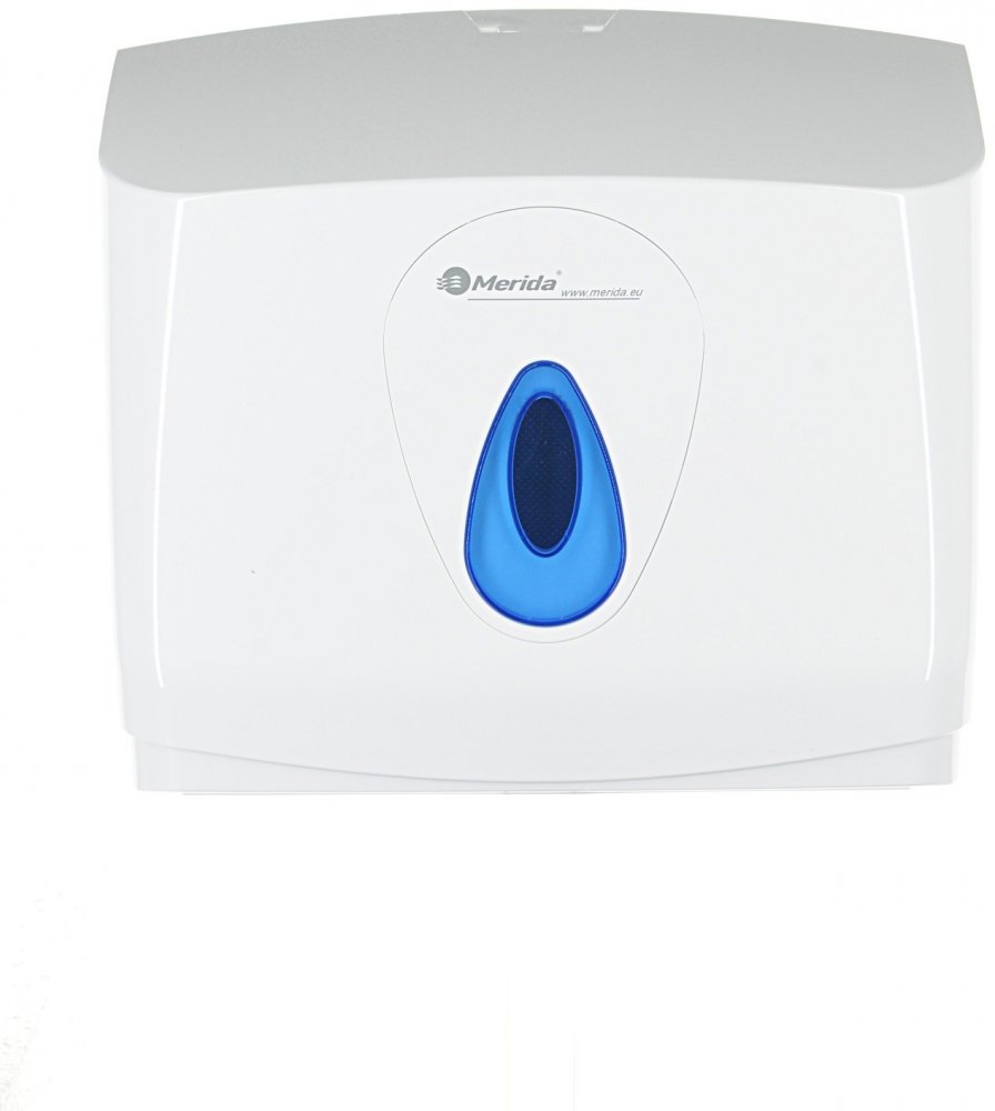 Podajnik na ręczniki papierowe w składce Merida Mini Top, kolor biały, okienko kolor niebieski