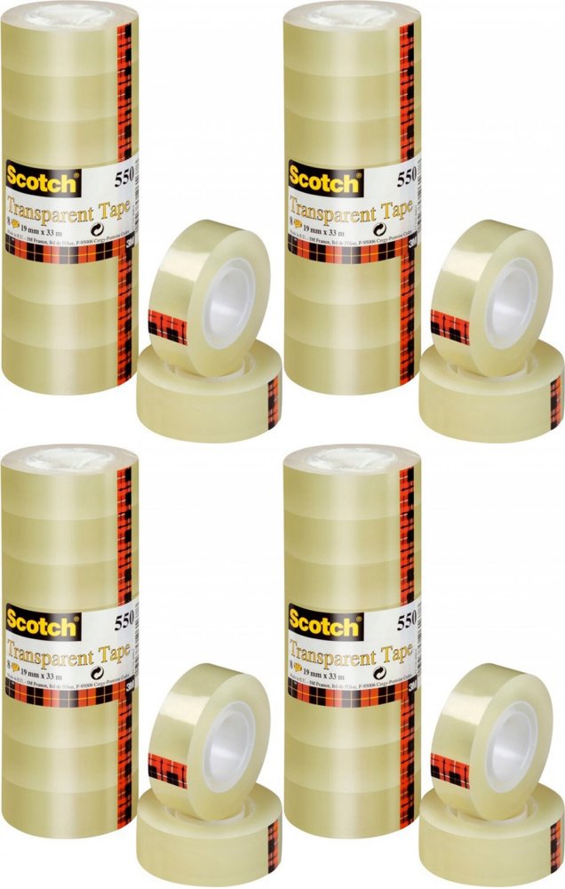 4x Taśma klejąca Scotch 550, 19mmx33m , 8 sztuk, przezroczysty