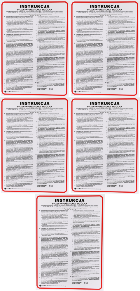 5x Tabliczka informacyjna Anro, "Instrukcja przeciwpożarowa ogólna" Z-IP2