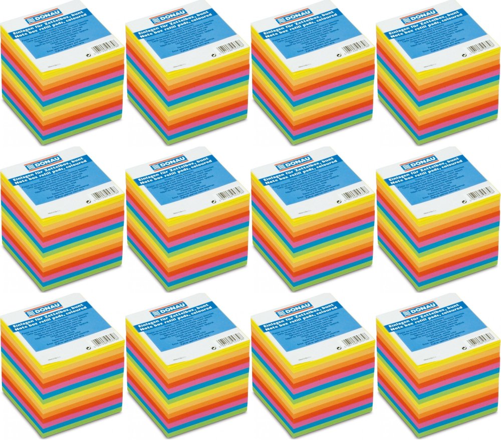 12x Karteczki do notatek Donau, nieklejone, 90x90x90mm, 800 kartek mix kolorów