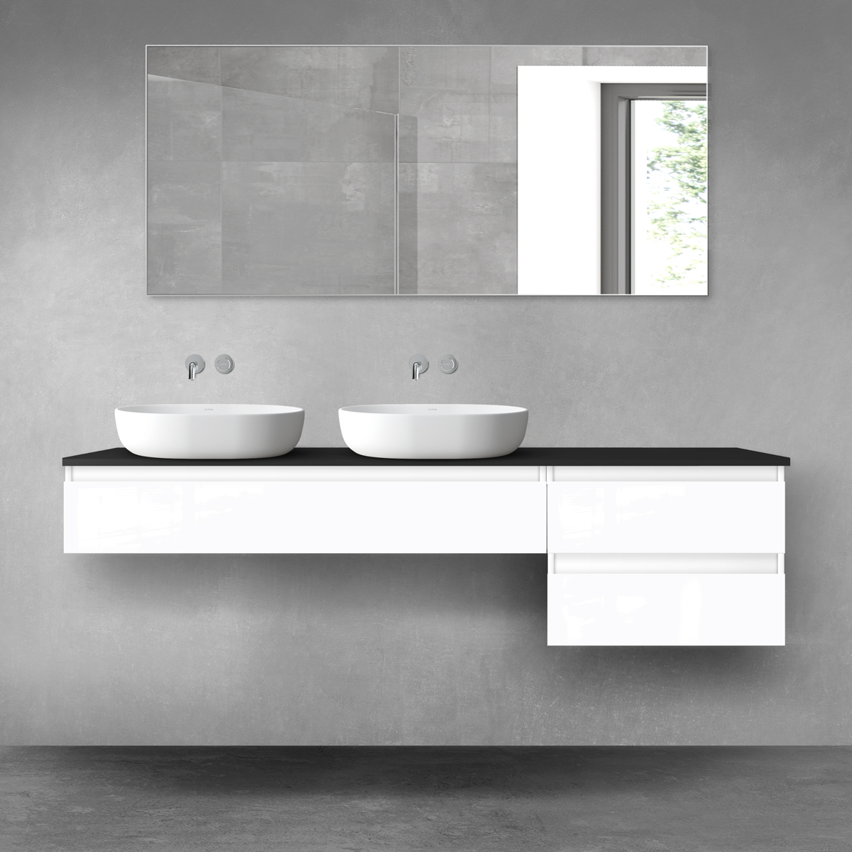 Oltens Vernal zestaw mebli łazienkowych 180 cm z blatem biały połysk/czarny mat 68616000 - Wysyłka w 24h