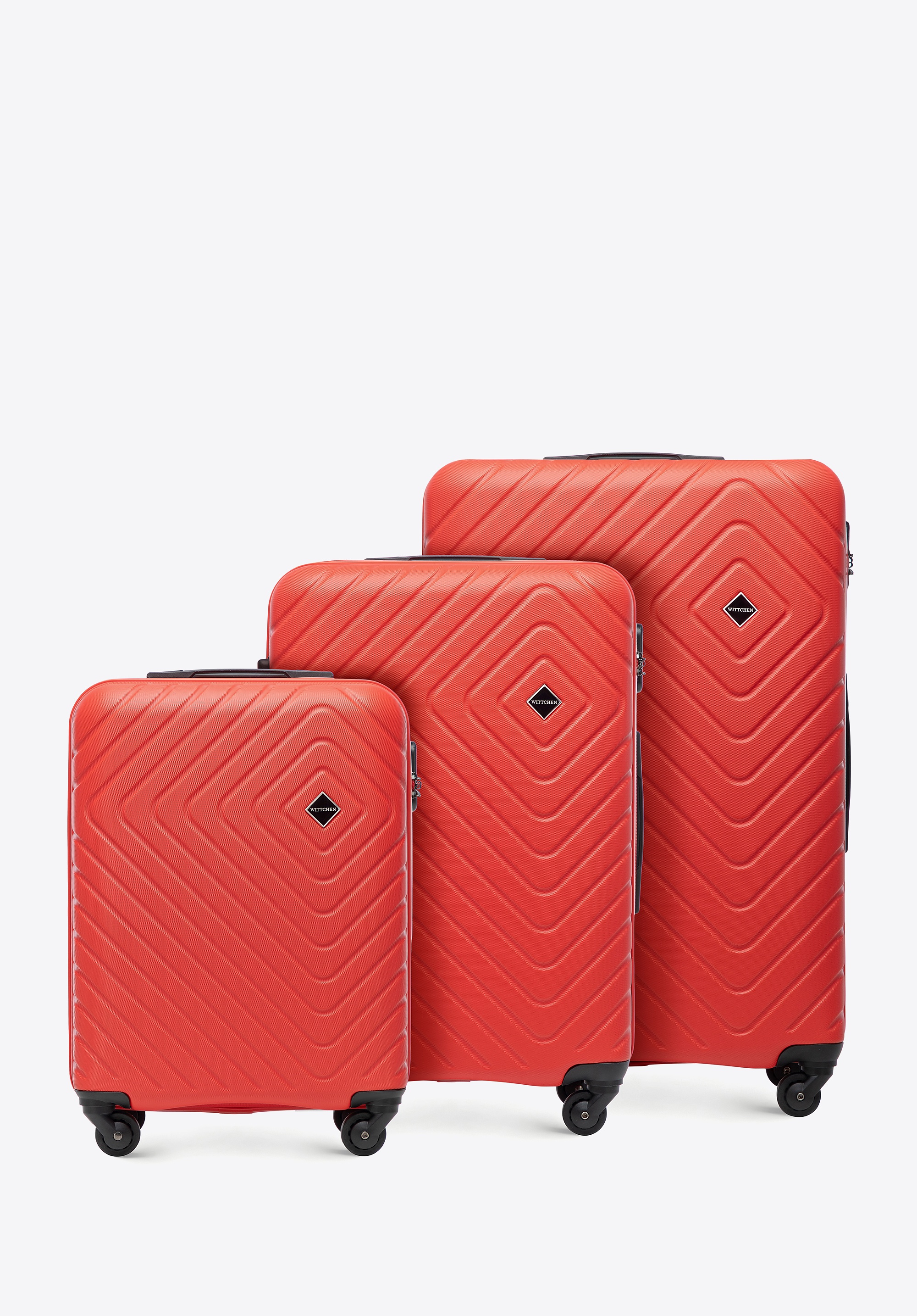 Zestaw walizek z ABS-u z geometrycznym tłoczeniem czerwony