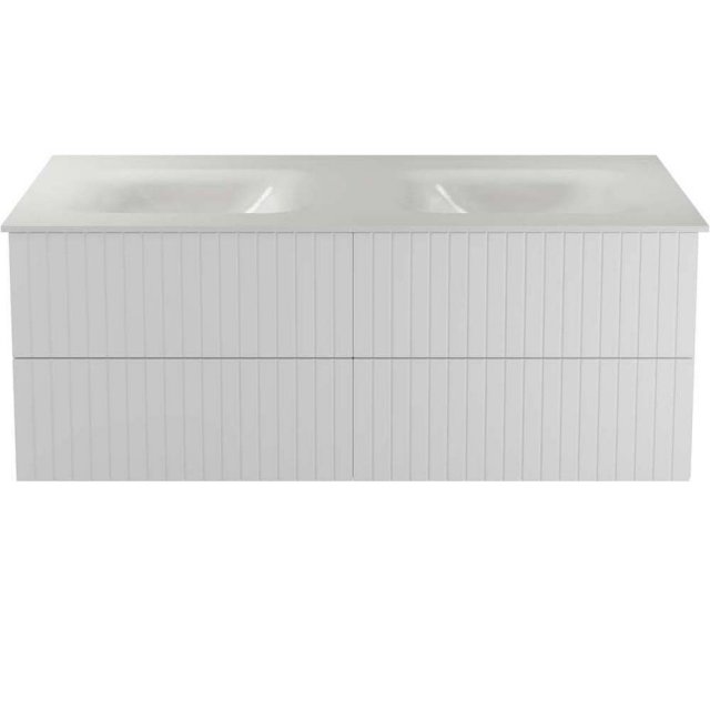 BESCO Szafka z umywalką podwójną AKYA LINEA 131 biała matowa + korek