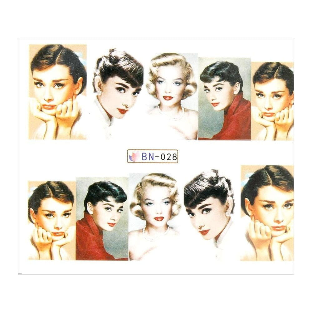 Naklejki wodne do paznokci arkusz 6,5 x 5,5 cm na 10 palców bn Nr 028