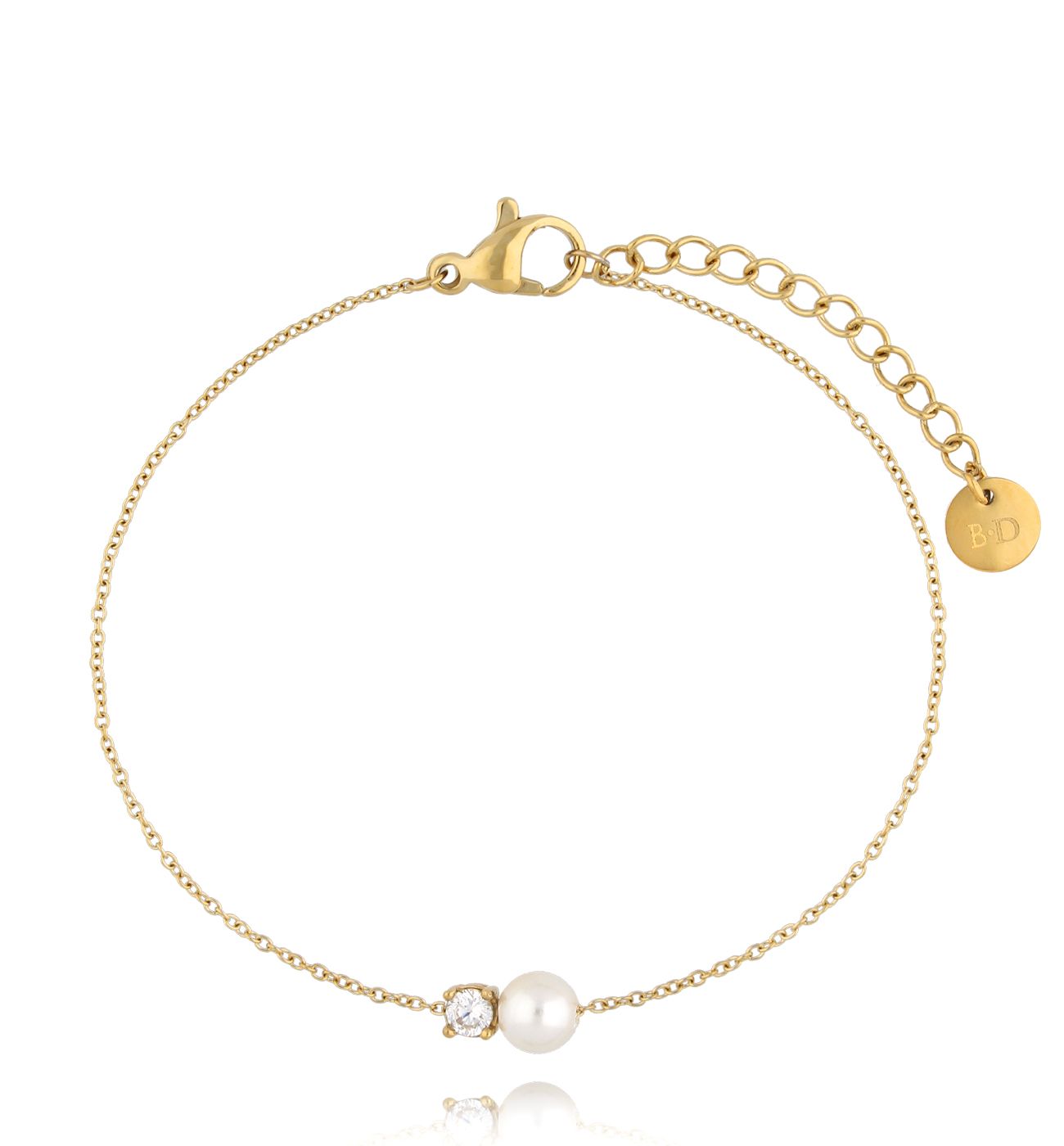 Bransoletka złota z perełka i cyrkonią Pearl's Whisper - By Dziubeka