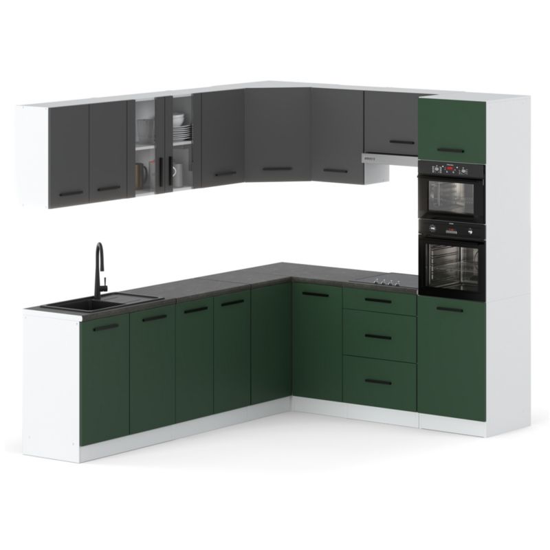 Zestaw Kuchenny Hurtownia-Mebli Z Blatem Kuchnia Marra Narozna 460cm Biały Mat Szary Mat/Butelkowa Zieleń 460x47x145 cm 1szt.