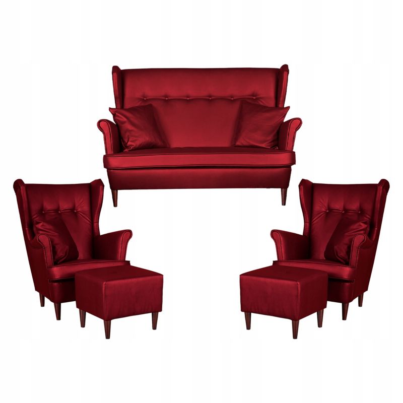 Zestaw wypoczynkowy uszak do salonu sofa fotele pufy Family Meble Eco skóra czerwony 1szt