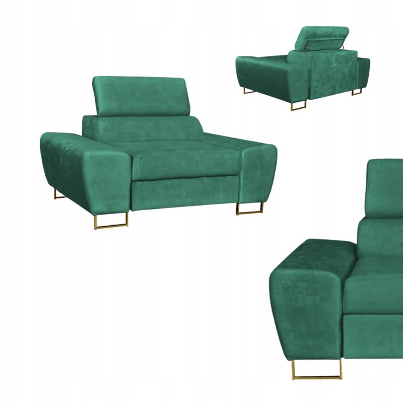 Fotel wypoczynkowy Bosso salon Family meble zielony welur reg zagłówek 1szt