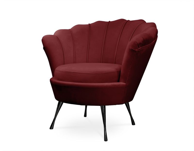 Fotel tapicerowany Bettso Muszelka na czarnej nodze do salonu bordowy 1szt.