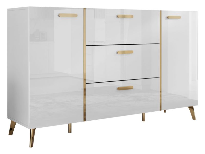 Komoda MIRJAN 24 Picru 150 2D3SZ biały/biały połysk/złoty 1 szt.