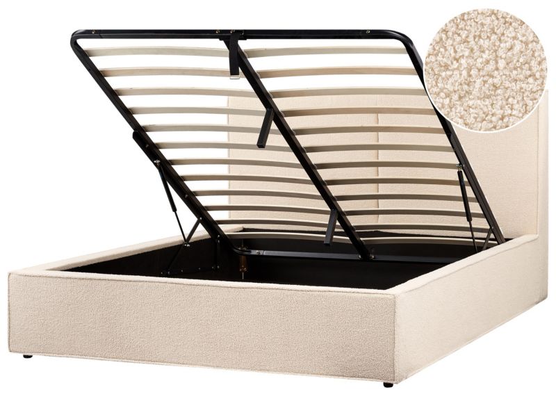 Łóżko z pojemnikiem Boucle Moissac 160 x 200 cm Beżowy 1 szt.