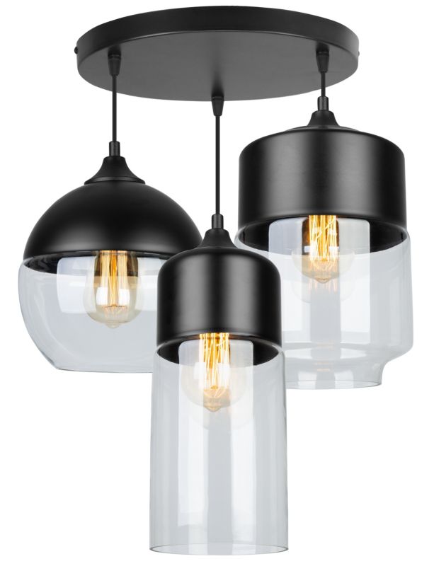 Lampa sufitowa wisząca Light Home LH Oslo Mix 3x E27 60W czarny/bezbarwny 1szt.
