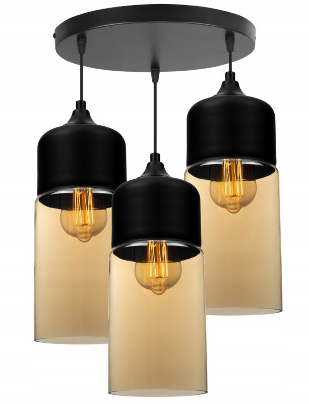 Lampa sufitowa wisząca Light Home LH Oslo 3x E27 60W klosz tuba czarny/złoty 1szt.